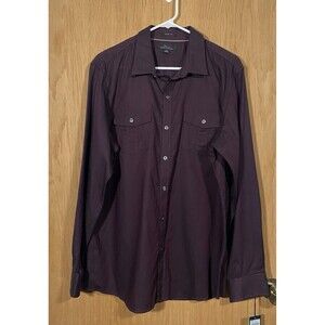 Marc Anthony Luxury Slim Fit Button Down Shirt Dark Purple Cotton Men's Lg NWT